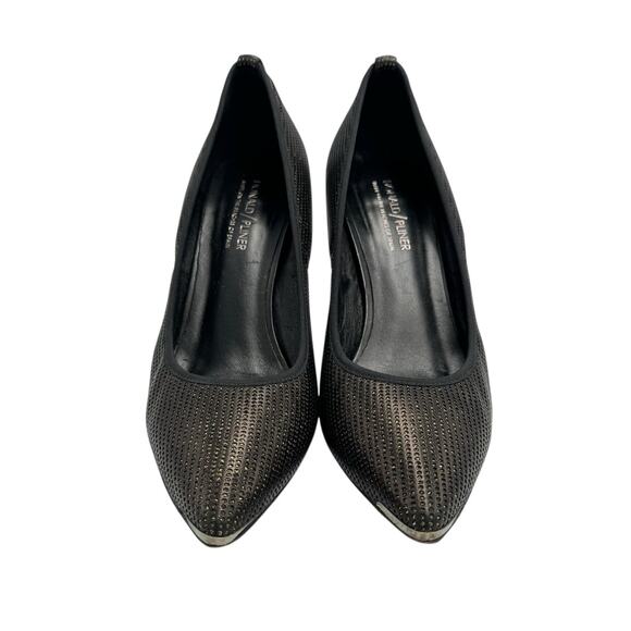 Donald J Pliner Tion Black Leather Gold Detail Perforated Pointed High Heel Pump - Picture 2 of 11